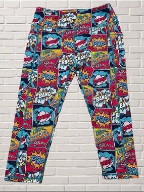 Comic Print Leggings Pop Art Bang Boom Workout Yoga Pants Women’s L